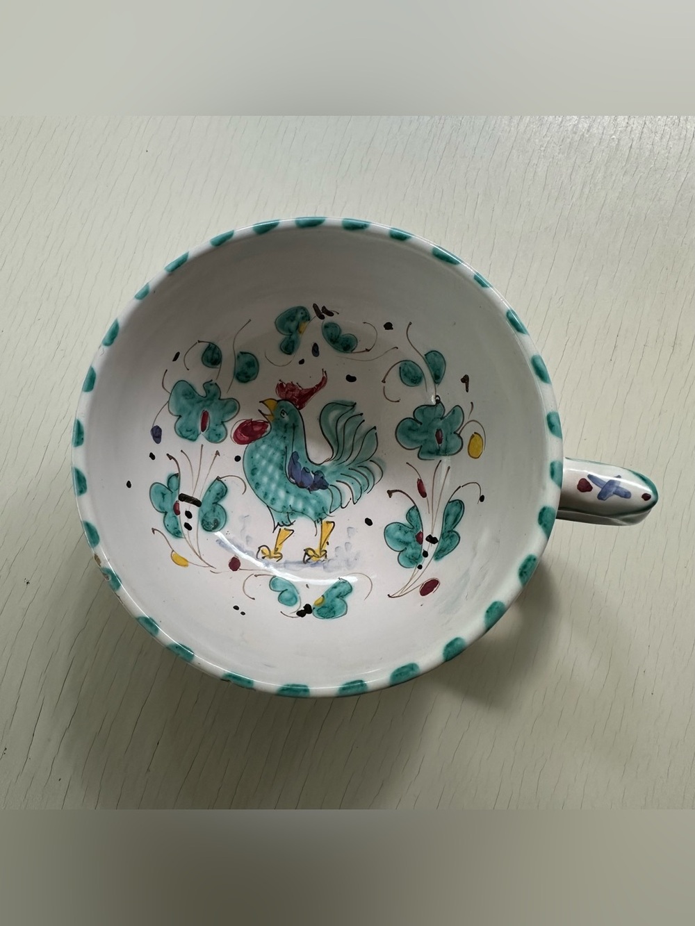 VTG Mid-Century Deruta Italian Majolica Ceramic Cups- Gallo Verde Pattern - Picture 3 of 11